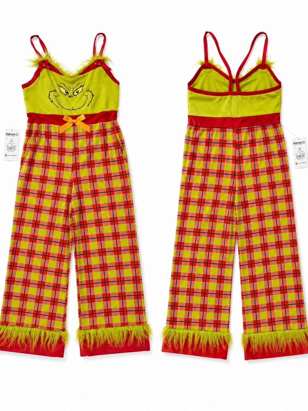 NWT Grinch Christmas Fleece Jumpsuit Romper Pajamas w/ Pockets Adult Medium